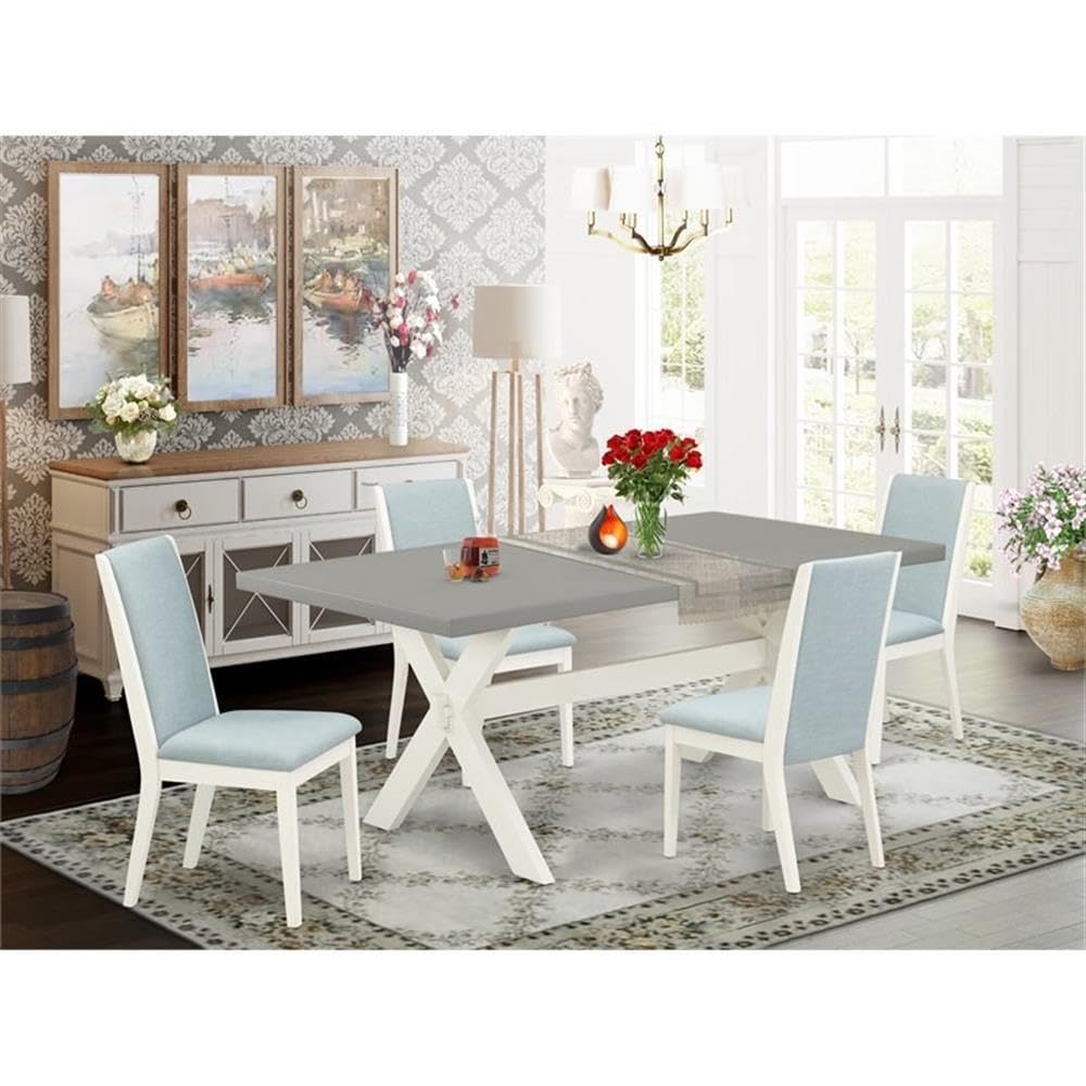 East West Furniture X097La015-5 5 Piece Kitchen Table Set For 4 Includes A Rectangle Dining Room Table With X-Legs And 4 Baby Blue Linen Fabric Upholstered Chairs, 40X72 Inch, Multi-Color